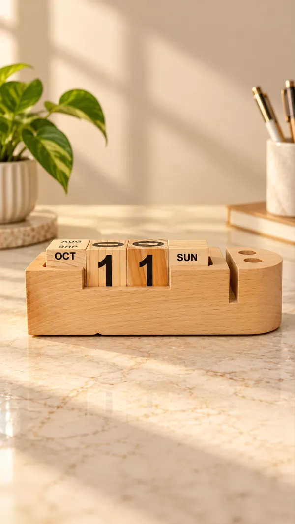 Pine_Wood_Perpetual_Calendar_with_Phone,_Pen_&_Visiting_Card_Holder_|_Handmade_Wooden_Desk_Calendar_|_Manual_Date_Change_Block_Calendar_|_Office_&_Home_Decor_Less__₹849__₹7,330_82%_Off