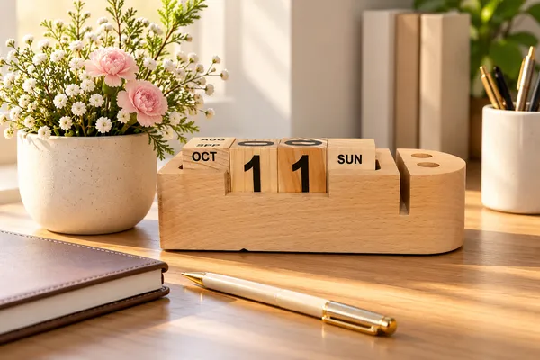 Pine_Wood_Perpetual_Calendar_with_Phone,_Pen_&_Visiting_Card_Holder_|_Handmade_Wooden_Desk_Calendar_|_Manual_Date_Change_Block_Calendar_|_Office_&_Home_Decor_Less__₹849__₹7,330_82%_Off
