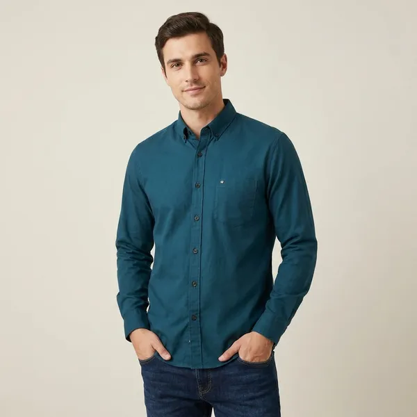 Teal_Green_Cotton_Solid_Shirt_For_Men