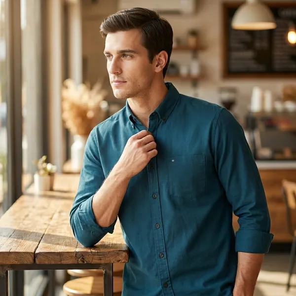 Teal_Green_Cotton_Solid_Shirt_For_Men