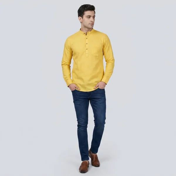 Yellow_Cotton_Solid_Kurta_For_Men