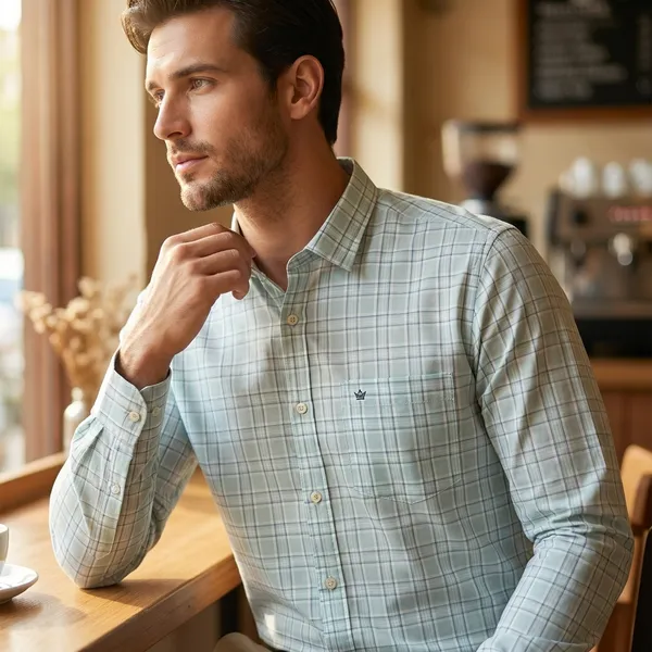 Green_And_White_Cotton_Checkered_Shirt_For_Men
