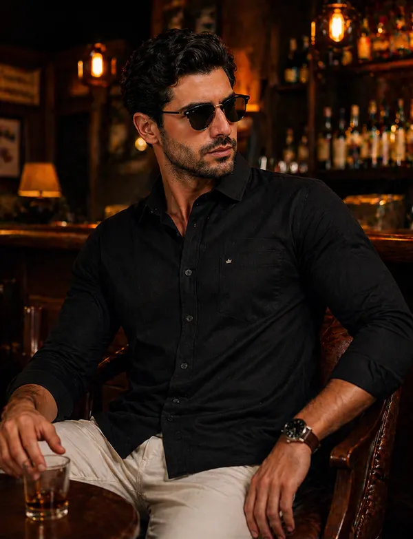 Black_Cotton-Lycra_Blend_Solid_Shirt_For_Men