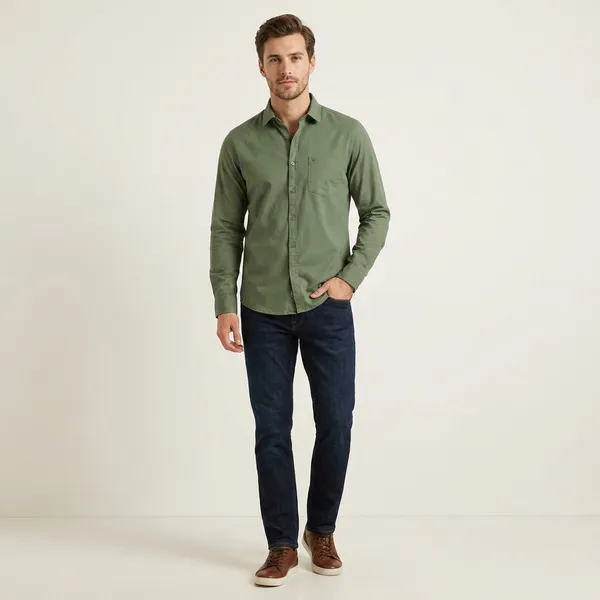 Olive_Green_Cotton_Solid_Shirt_For_Men