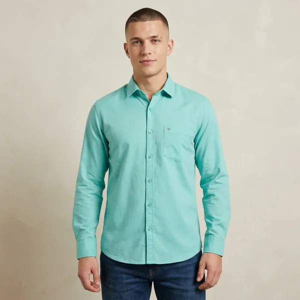 Turquoise_Blue_Cotton_Solid_Shirt_For_Men