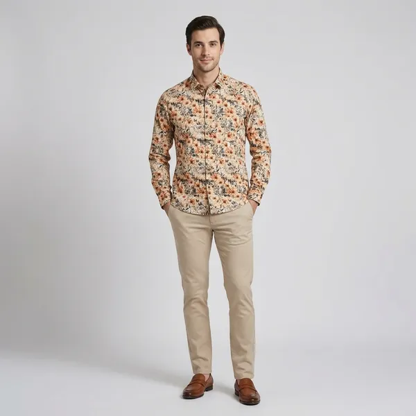 Orange_Cotton_Floral_Print_Shirt_For_Men