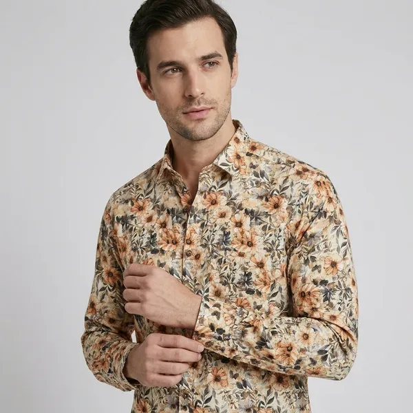 Orange_Cotton_Floral_Print_Shirt_For_Men