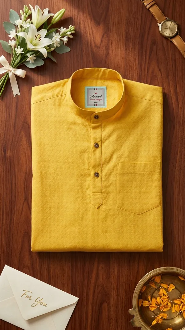 Yellow_Cotton_Solid_Kurta_For_Men