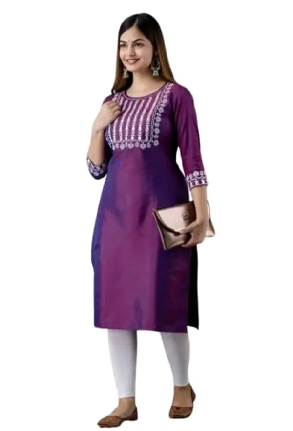 Womens_Purple_Embroidered_Kurti_With_White_Floral_Design