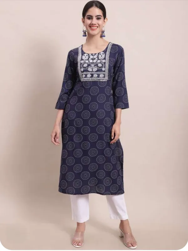 Womens_Navy_Blue_Cotton_Kurta_With_Circle_Print