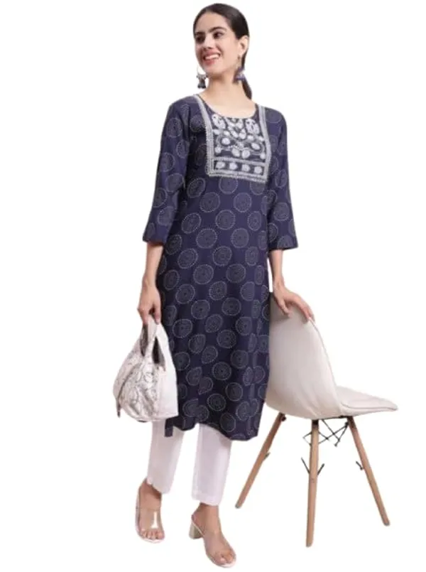 Womens_Navy_Blue_Cotton_Kurta_With_Circle_Print