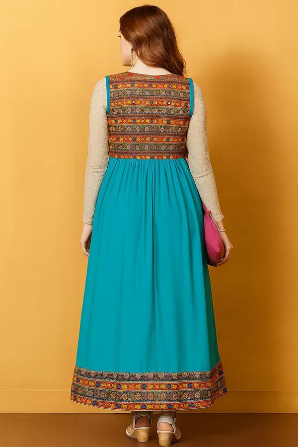 Traditional_Turquoise_Flared_Dress_With_Embroidered_Vest_Cyan