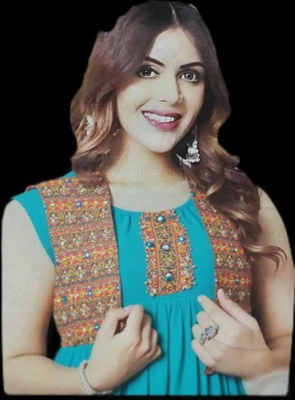 Traditional_Turquoise_Flared_Dress_With_Embroidered_Vest_Cyan
