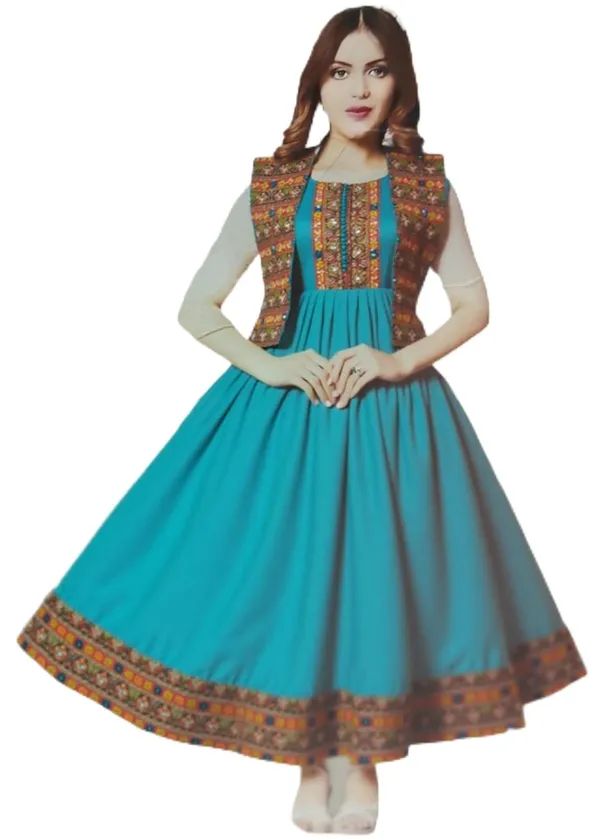 Traditional_Turquoise_Flared_Dress_With_Embroidered_Vest_Cyan