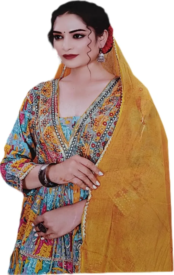 Floral_Print_Anarkali_Suit_Set_With_Yellow_Dupatta_Multicolour