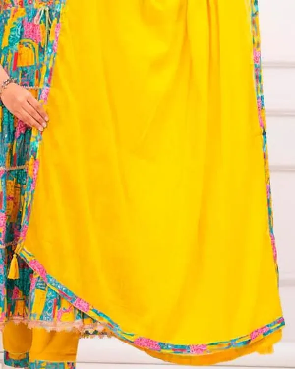 Floral_Print_Anarkali_Suit_Set_With_Yellow_Dupatta_Multicolour