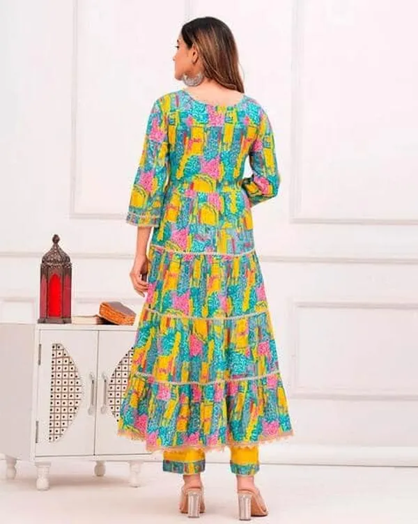 Floral_Print_Anarkali_Suit_Set_With_Yellow_Dupatta_Multicolour