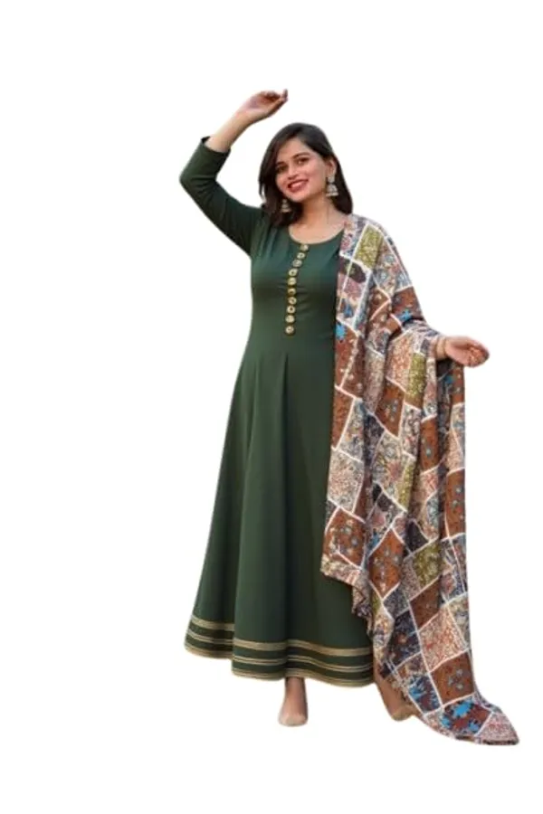 Elegant_Ethnic_Long_Anarkali_Dress_With_Printed_Dupatta_Full_Sleeves_Button_Detail_For_Party_Festive_Dress__Traditional_Outfit