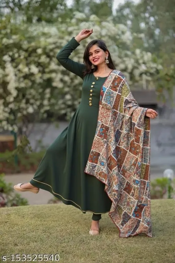 Elegant_Ethnic_Long_Anarkali_Dress_With_Printed_Dupatta_Full_Sleeves_Button_Detail_For_Party_Festive_Dress__Traditional_Outfit