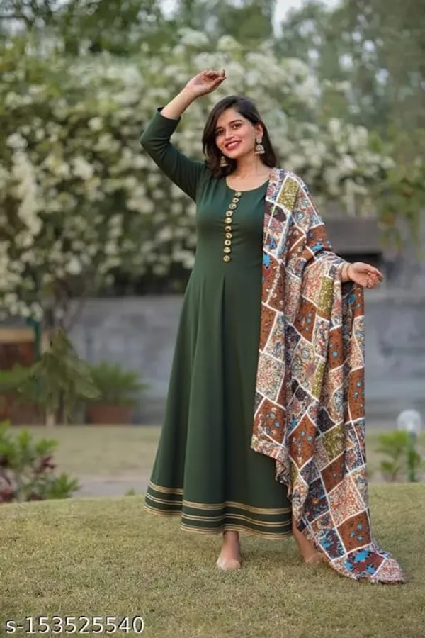 Elegant_Ethnic_Long_Anarkali_Dress_With_Printed_Dupatta_Full_Sleeves_Button_Detail_For_Party_Festive_Dress__Traditional_Outfit