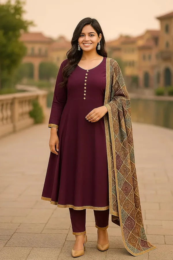 Elegant_Ethnic_Long_Anarkali_Dress_With_Printed_Dupatta_Wine