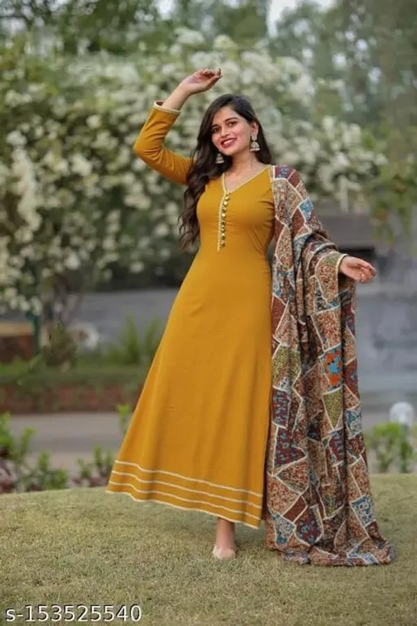 Womens_Elegant_Ethnic_Long_Anarkali_Dress_With_Printed_Dupatta_Full_Sleeves_Button_Detail_Mustard