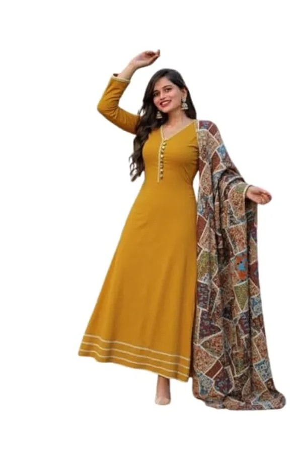 Womens_Elegant_Ethnic_Long_Anarkali_Dress_With_Printed_Dupatta_Full_Sleeves_Button_Detail_Mustard