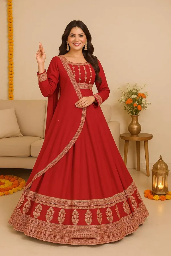 Designer_Womens_Anarkali_Dress_With_Golden_Embroidery_Festive_Wedding_Ethnic_Gown_Red
