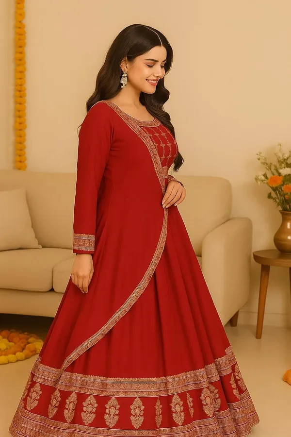 Designer_Womens_Anarkali_Dress_With_Golden_Embroidery_Festive_Wedding_Ethnic_Gown_Red