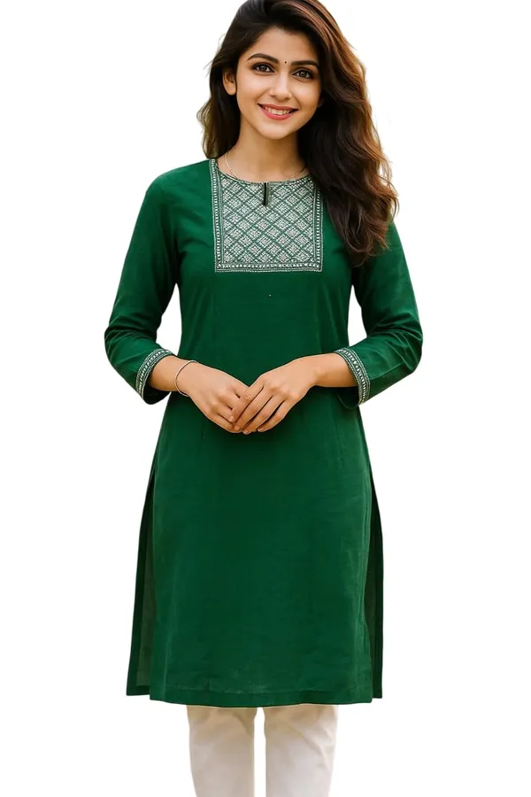Womens_Embroidered_Cotton_Kurti_Emerald_Green
