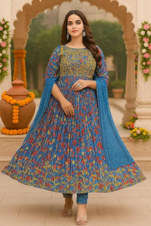 Womens_Ethnic_Floral_Printed_Anarkali_Gown_Cyan_Blue