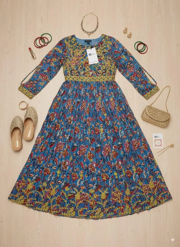 Womens_Ethnic_Floral_Printed_Anarkali_Gown_Cyan_Blue