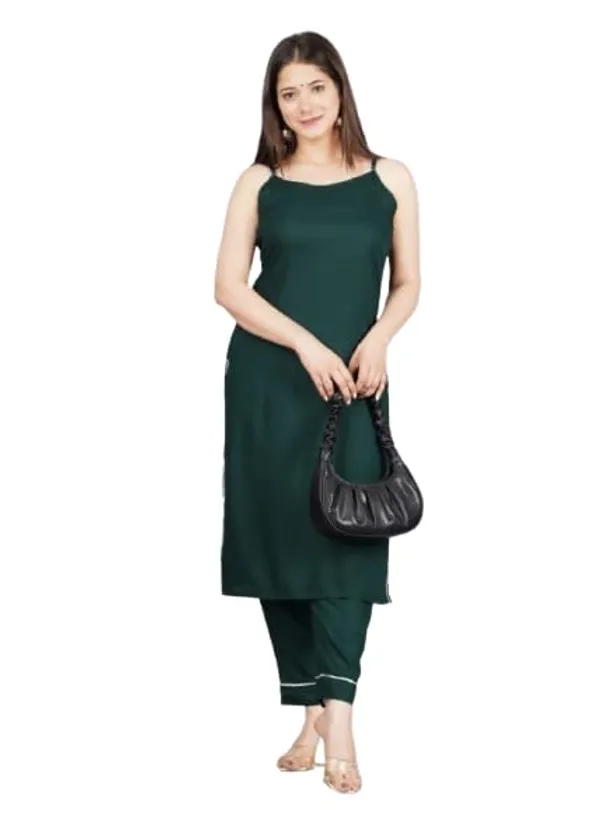 Womens_Sleeveless_Kurta_And_Pant_Set_Green