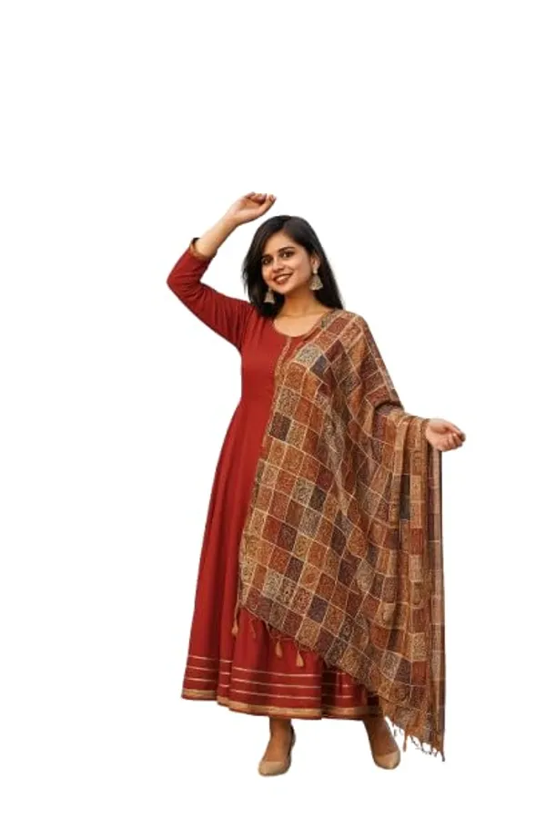 Womens_Elegant_Ethnic_Long_Anarkali_Dress_With_Printed_Dupatta_Red