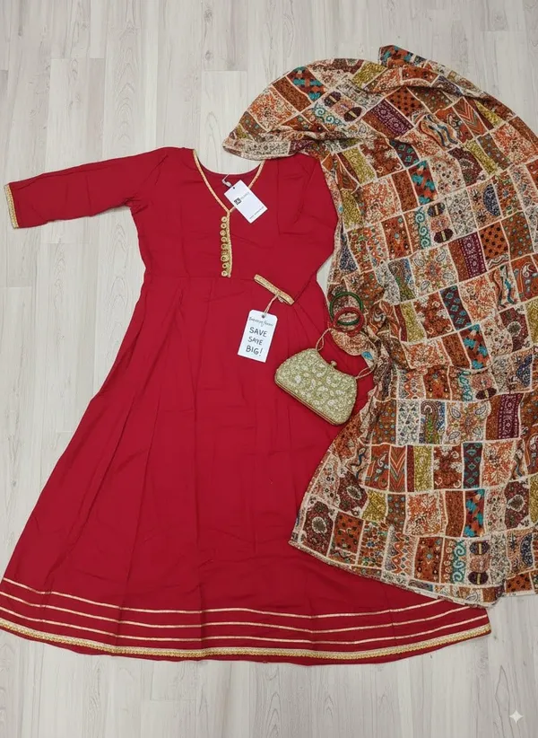 Womens_Elegant_Ethnic_Long_Anarkali_Dress_With_Printed_Dupatta_Red