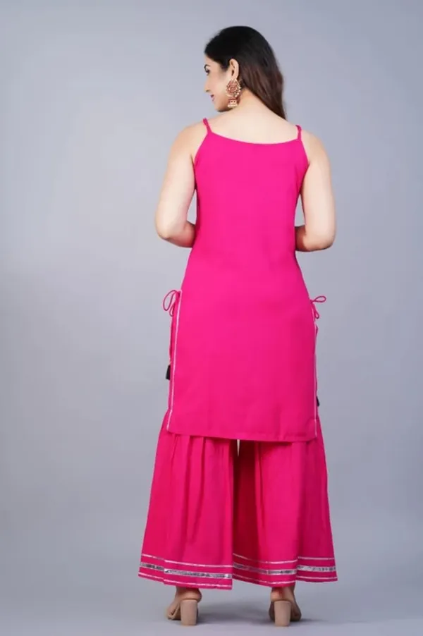 Womens_Designer_Strappy_Kurta_With_Sharara_Set_Rayon_Fabric_Pink