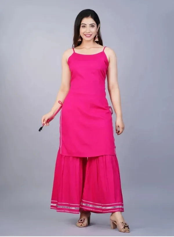 Womens_Designer_Strappy_Kurta_With_Sharara_Set_Rayon_Fabric_Pink