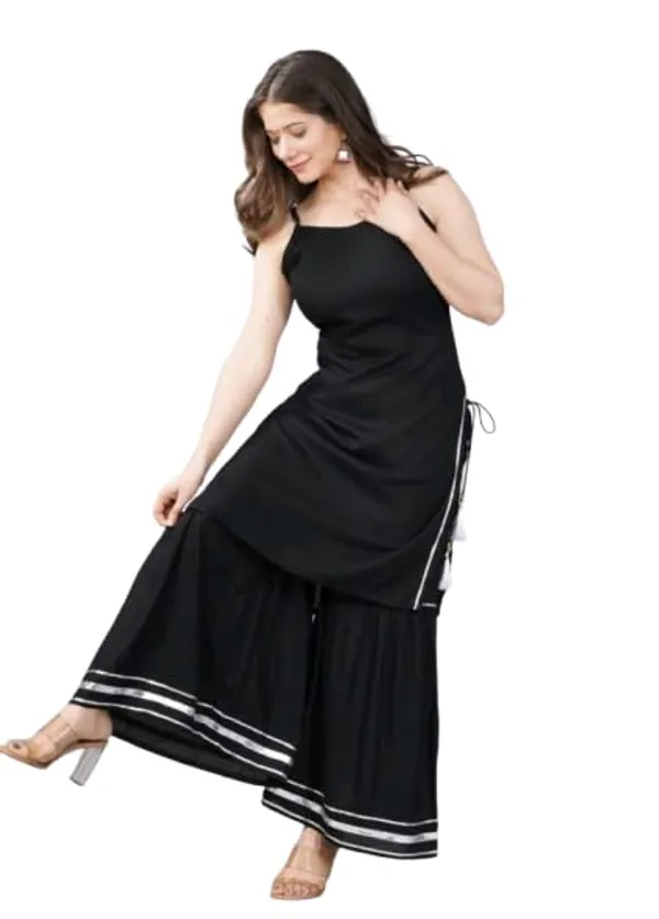 Womens_Designer_Strappy_Kurta_With_Sharara_Set_Rayon_Fabric_Black