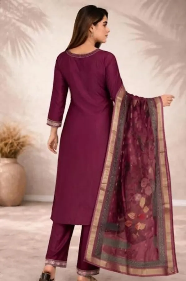 Womens_Berlin_Semi_Cotton_Kurta_Pant_Dupatta_Set_Wine