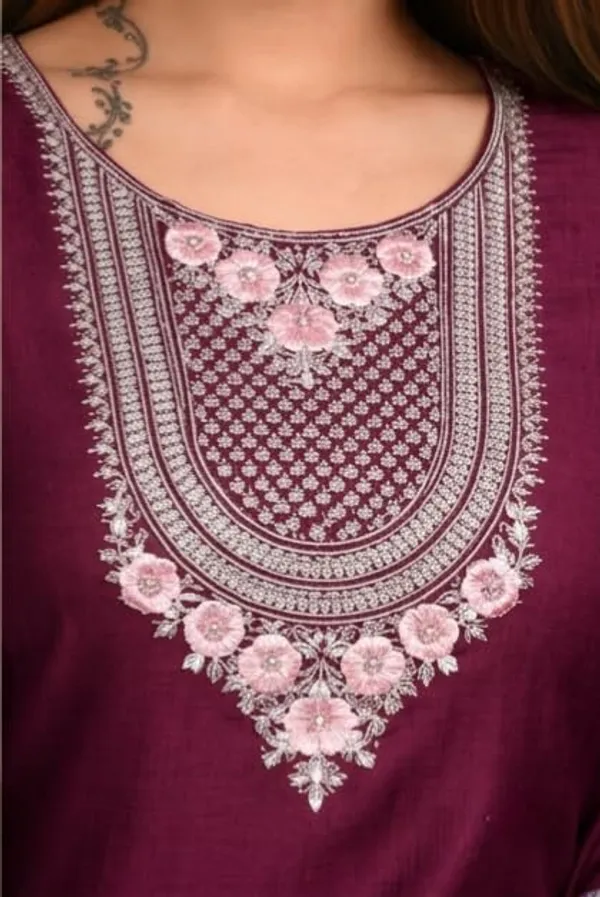 Womens_Berlin_Semi_Cotton_Kurta_Pant_Dupatta_Set_Wine