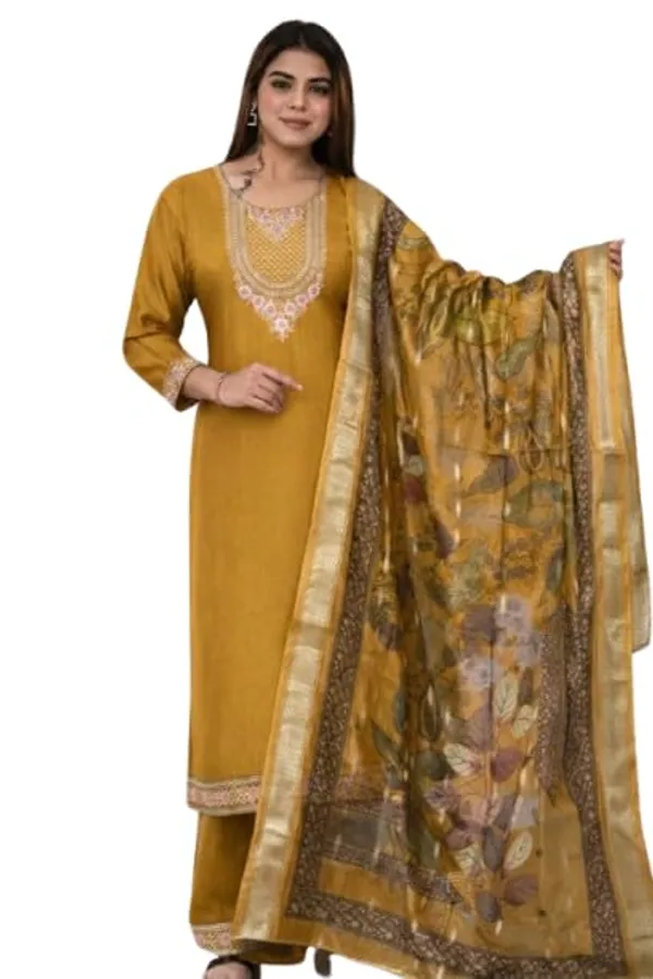 Womens_Berlin_Semi_Cotton_Embroidered_Kurta_Pant_Dupatta_Set_Mustard_Yellow