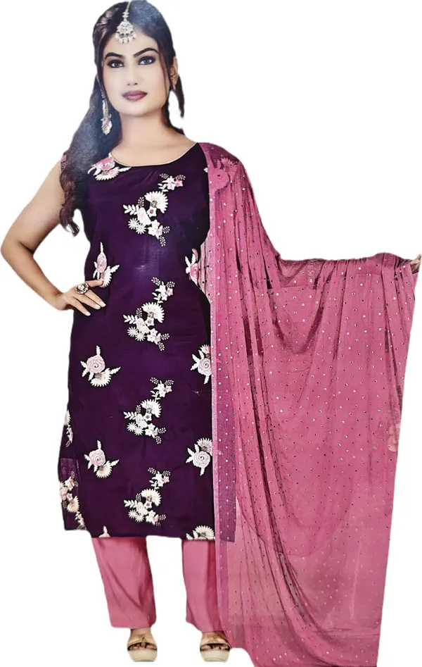 Womens_Floral_Embroidered_Asymmetric_Kurti_Set_Wine