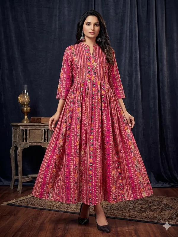 Womens_Ethnic_Printed_Long_Ankle_Length_Dress_Premium_Rayon_Pink