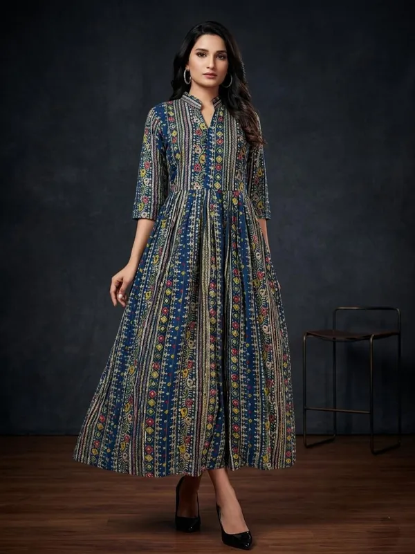 Womens_Ethnic_Printed_Long_Ankle_Length_Dress_Premium_Rayon_Festive_Wear_Navy_Blue