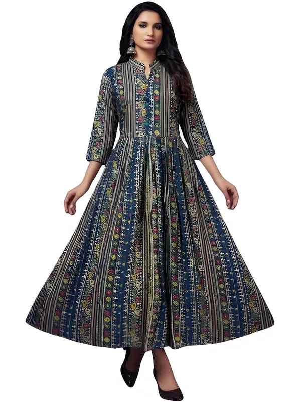 Womens_Ethnic_Printed_Long_Ankle_Length_Dress_Premium_Rayon_Festive_Wear_Navy_Blue