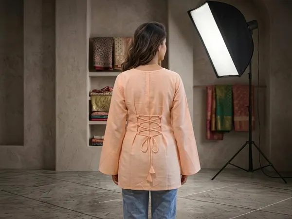 Women_Cotton_Blend_Short_Kurti_Top_With_Bell_Sleeves_Peach