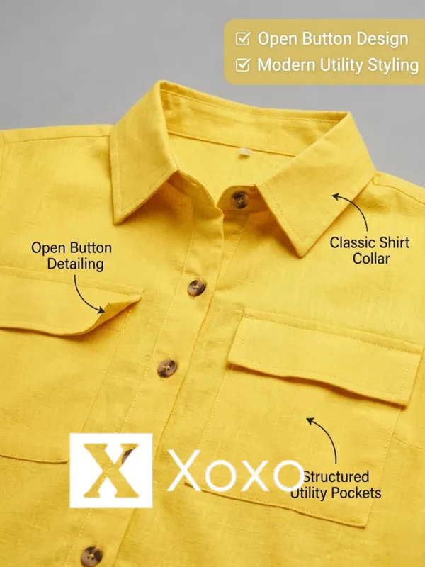 The_XOXO_Women’s_Solid_Yellow_Co-Ord_Set_|_Open_Button_Crop_Shirt_Top_&_Wide_Leg_Pants_Set_|_Casual_Summer_Co-Ord_Outfit_for_Women_|_Trendy_Matching_Two_Piece_Set