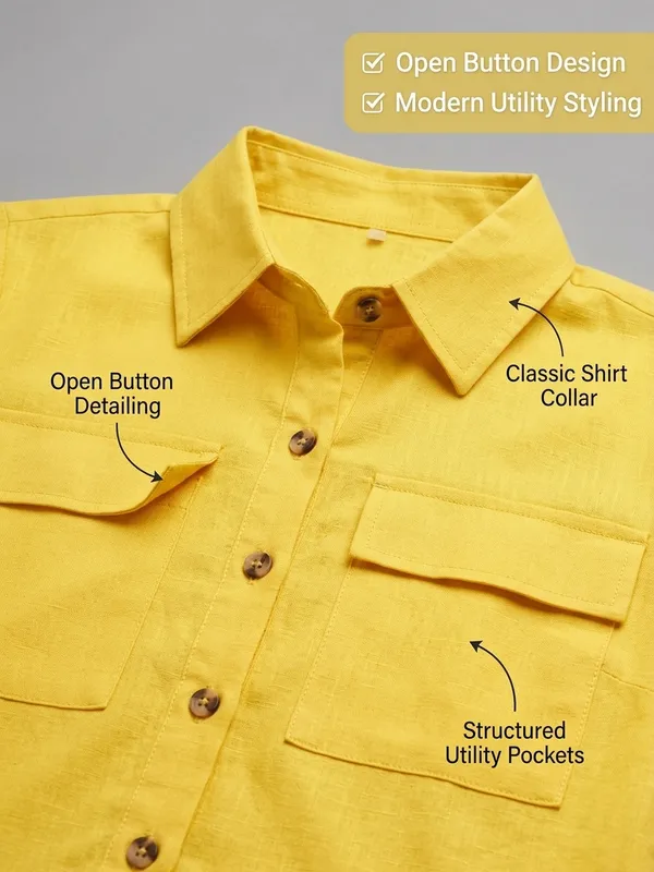 The_XOXO_Women’s_Solid_Yellow_Co-Ord_Set_|_Open_Button_Crop_Shirt_Top_&_Wide_Leg_Pants_Set_|_Casual_Summer_Co-Ord_Outfit_for_Women_|_Trendy_Matching_Two_Piece_Set