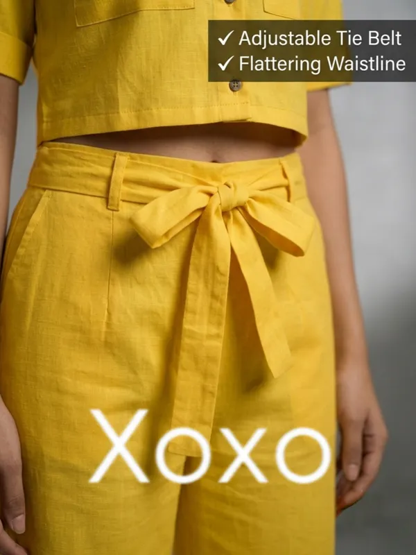 The_XOXO_Women’s_Solid_Yellow_Co-Ord_Set_|_Open_Button_Crop_Shirt_Top_&_Wide_Leg_Pants_Set_|_Casual_Summer_Co-Ord_Outfit_for_Women_|_Trendy_Matching_Two_Piece_Set