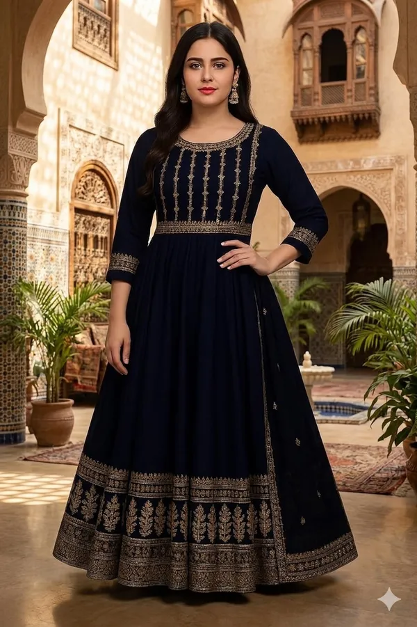 Designer_Womens_Anarkali_Dress_With_Golden_Embroidery_Festive_Wedding_Ethnic_Gown_Floor_Length__Kurta_Black
